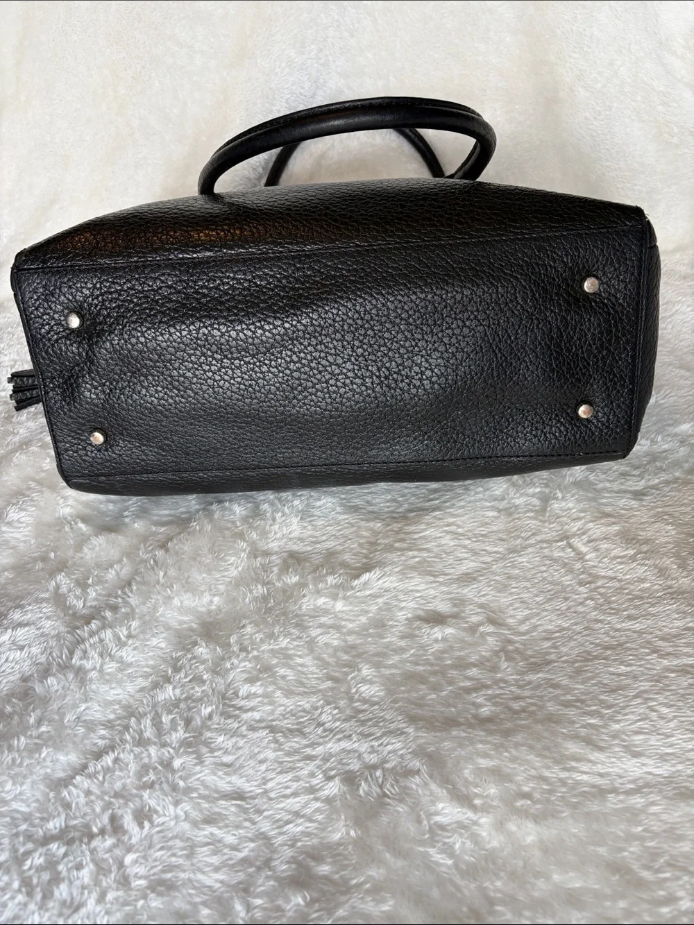 Kate Spade New York Black Pebbled Leather Satchel Tote Tassel Bag